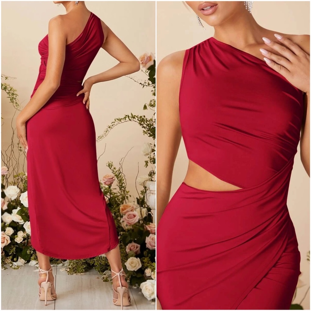 Luxe One Shoulder Split Thigh Party Sexy Evening Dress - Picture 7 of 8